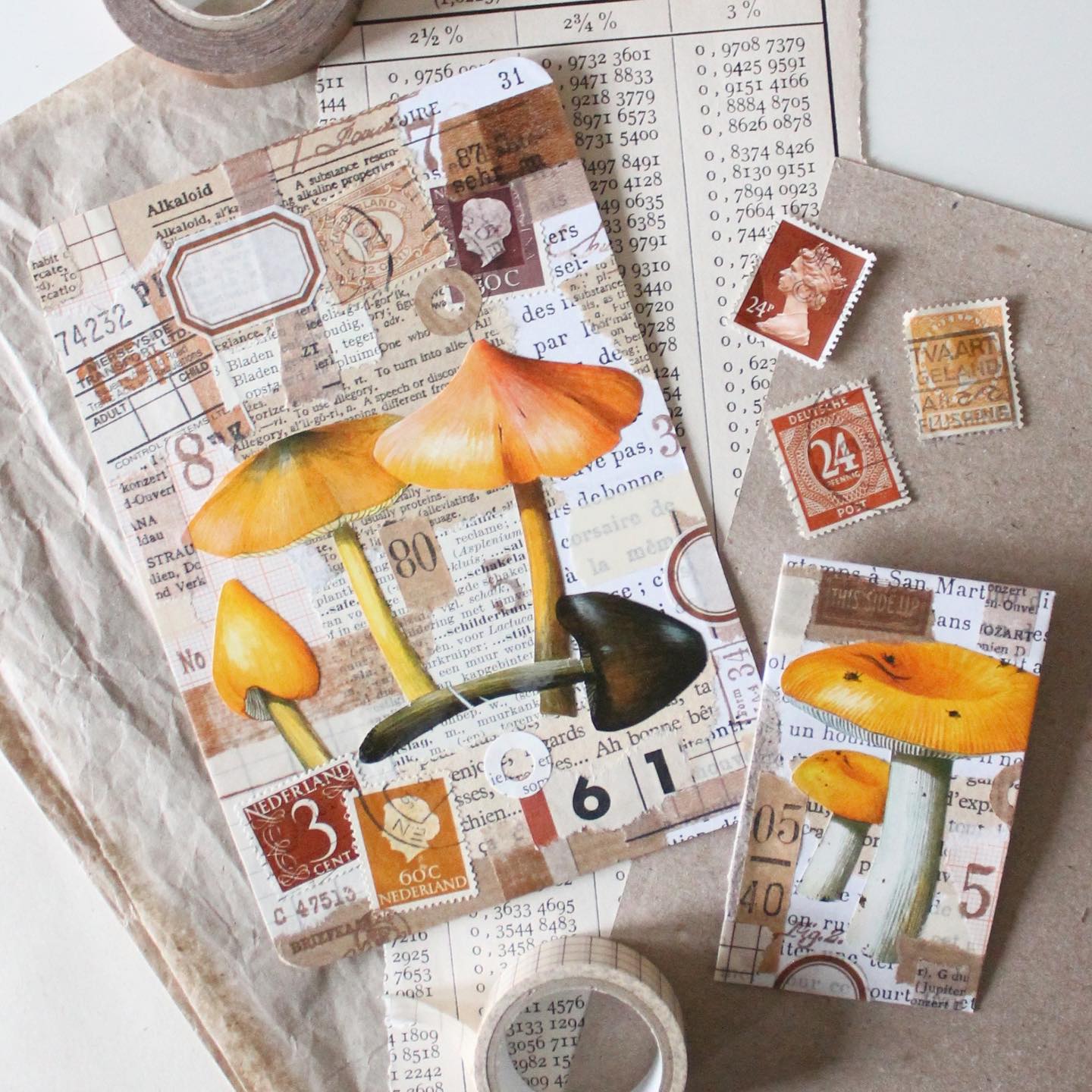 Zo geel spotte ik ze nog niet in het wild, maar wat een feestje om met deze diepe kleuren snailmail te maken. Ik plakte een collage op een ansichtkaart en maakte er een bijpassend zakje voor goodies bij 💛🍂